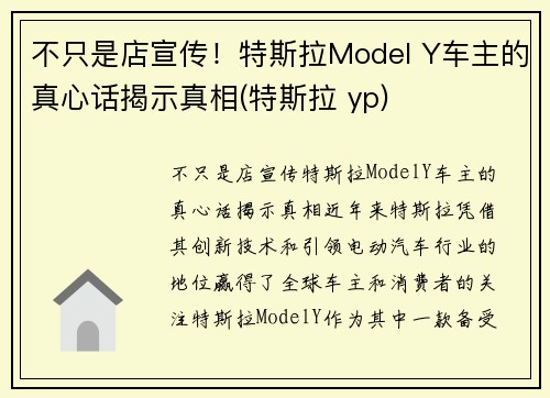 不只是店宣传！特斯拉Model Y车主的真心话揭示真相(特斯拉 yp)